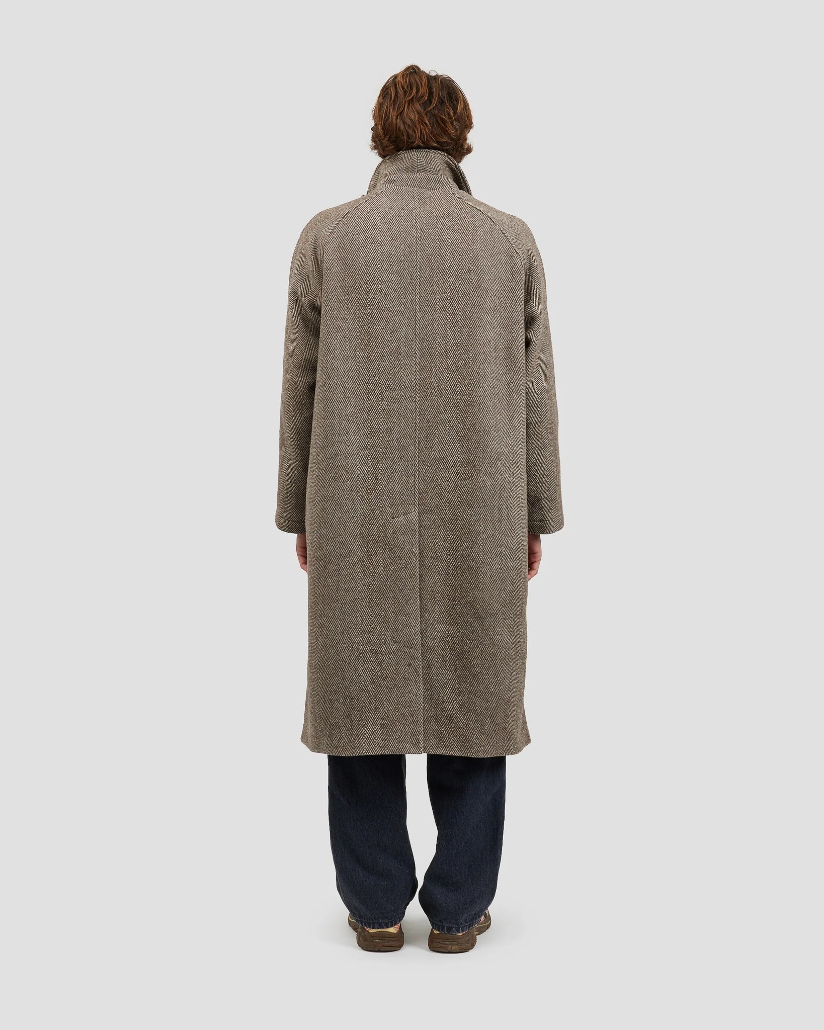 Raglan Top Coat Herringbone Brown