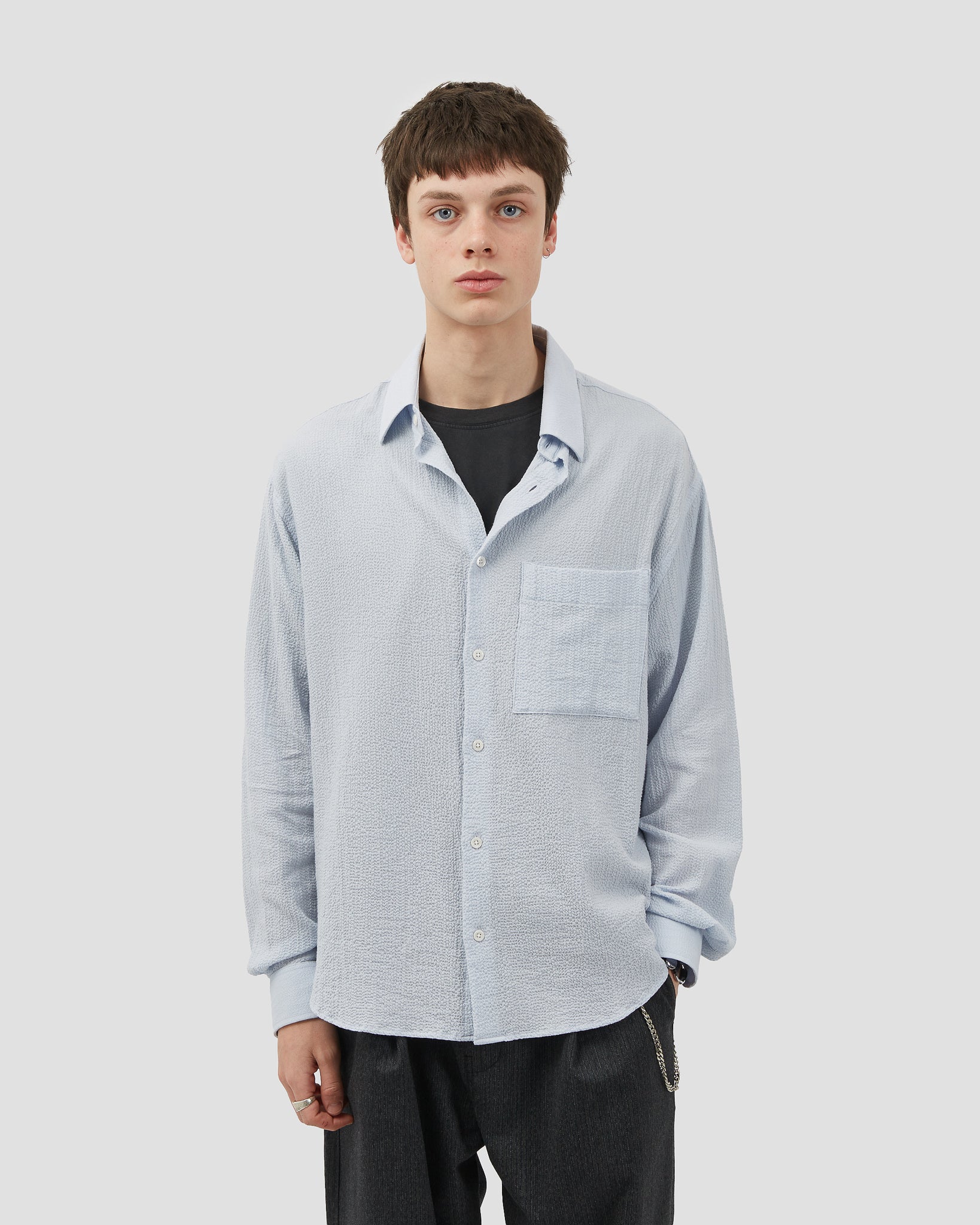 Oversized Shirt Seersucker Light Blue