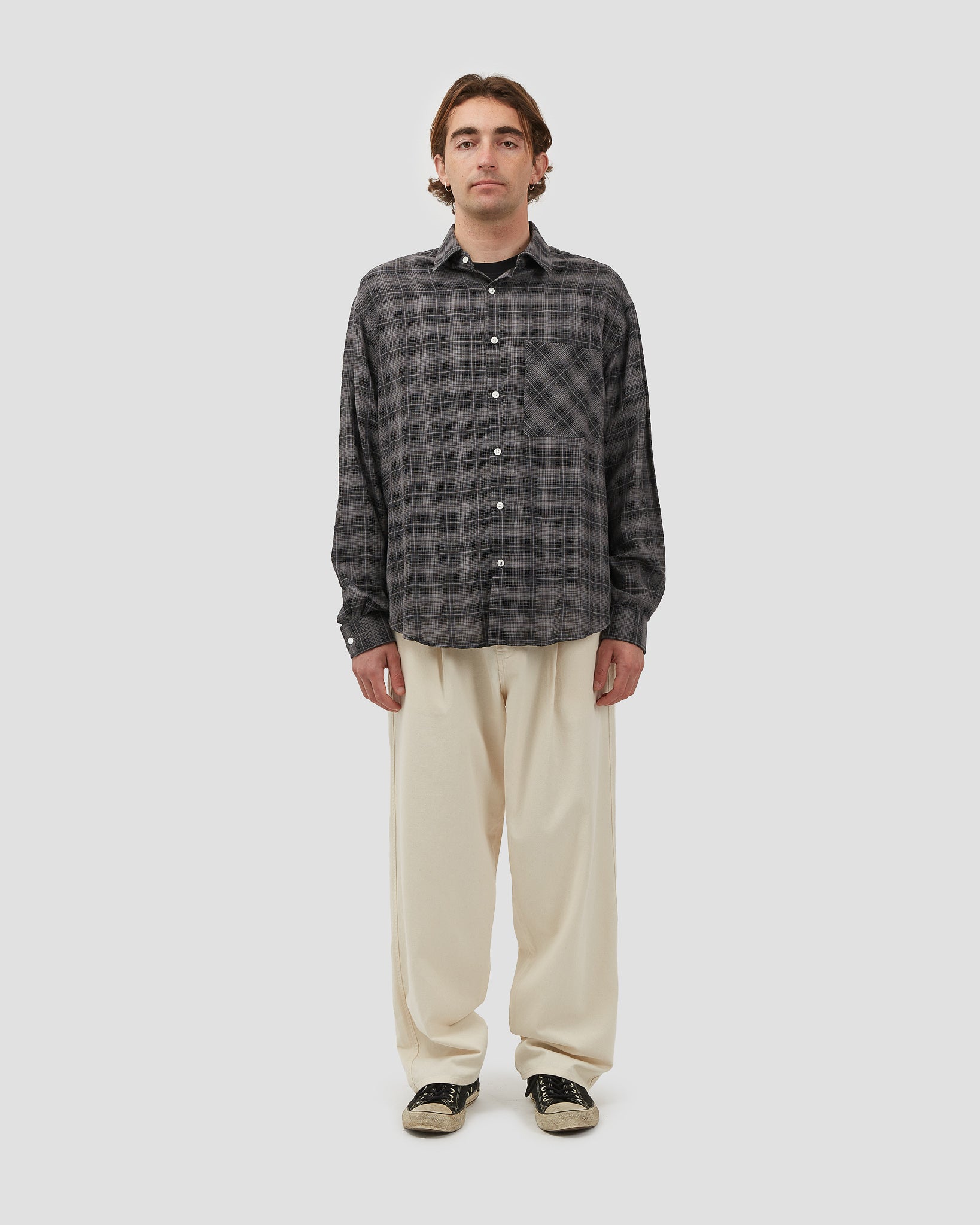 Oversized Shirt Merino Plaid Black