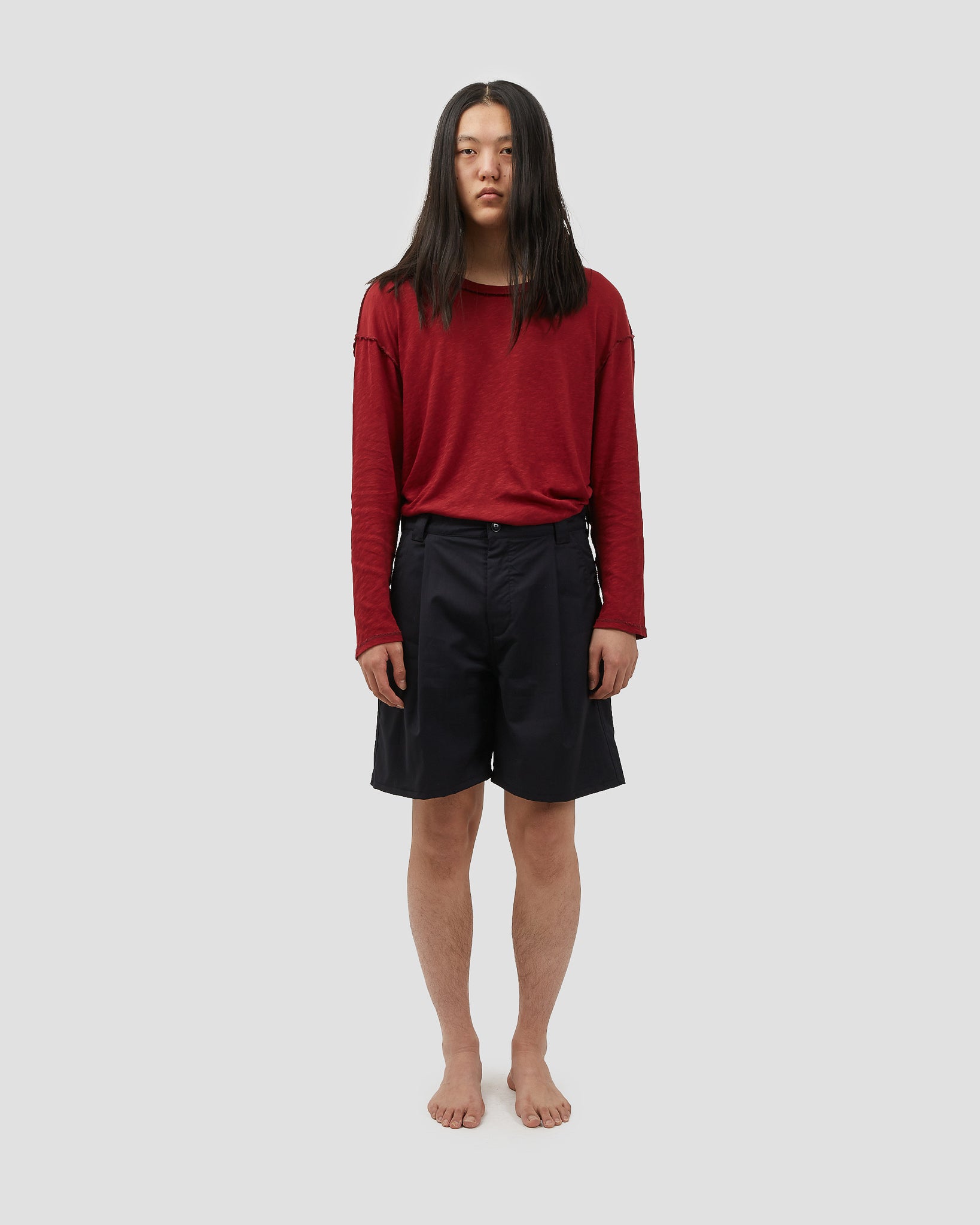 Pleated Shorts Pinstripe Navy