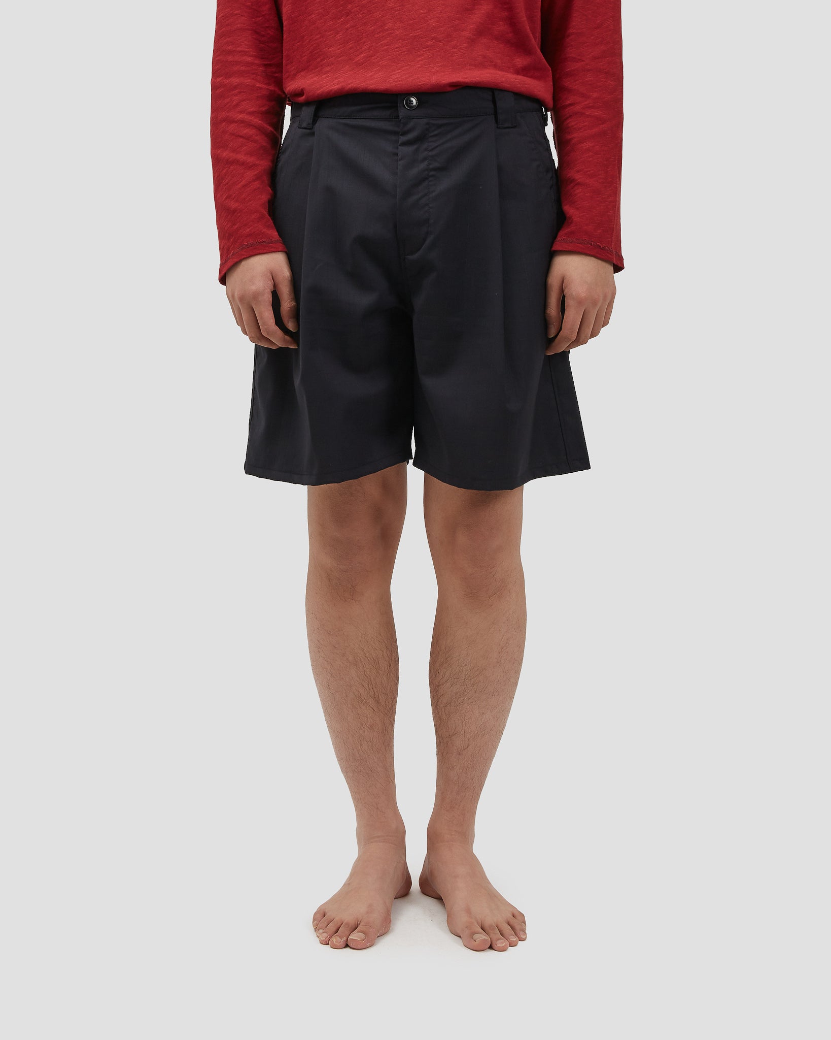 Pleated Shorts Pinstripe Navy