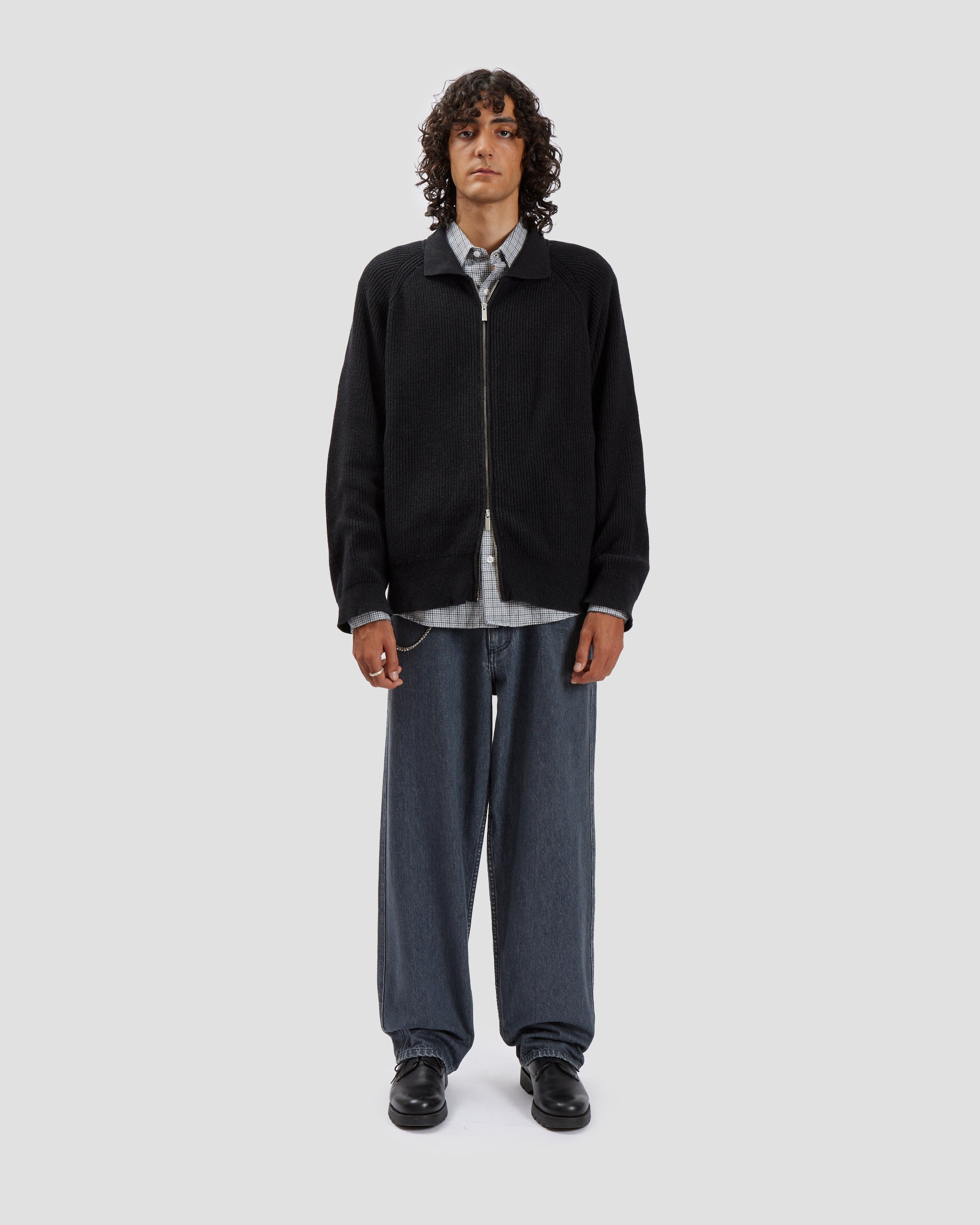 Knit Zip Up Washed Grey