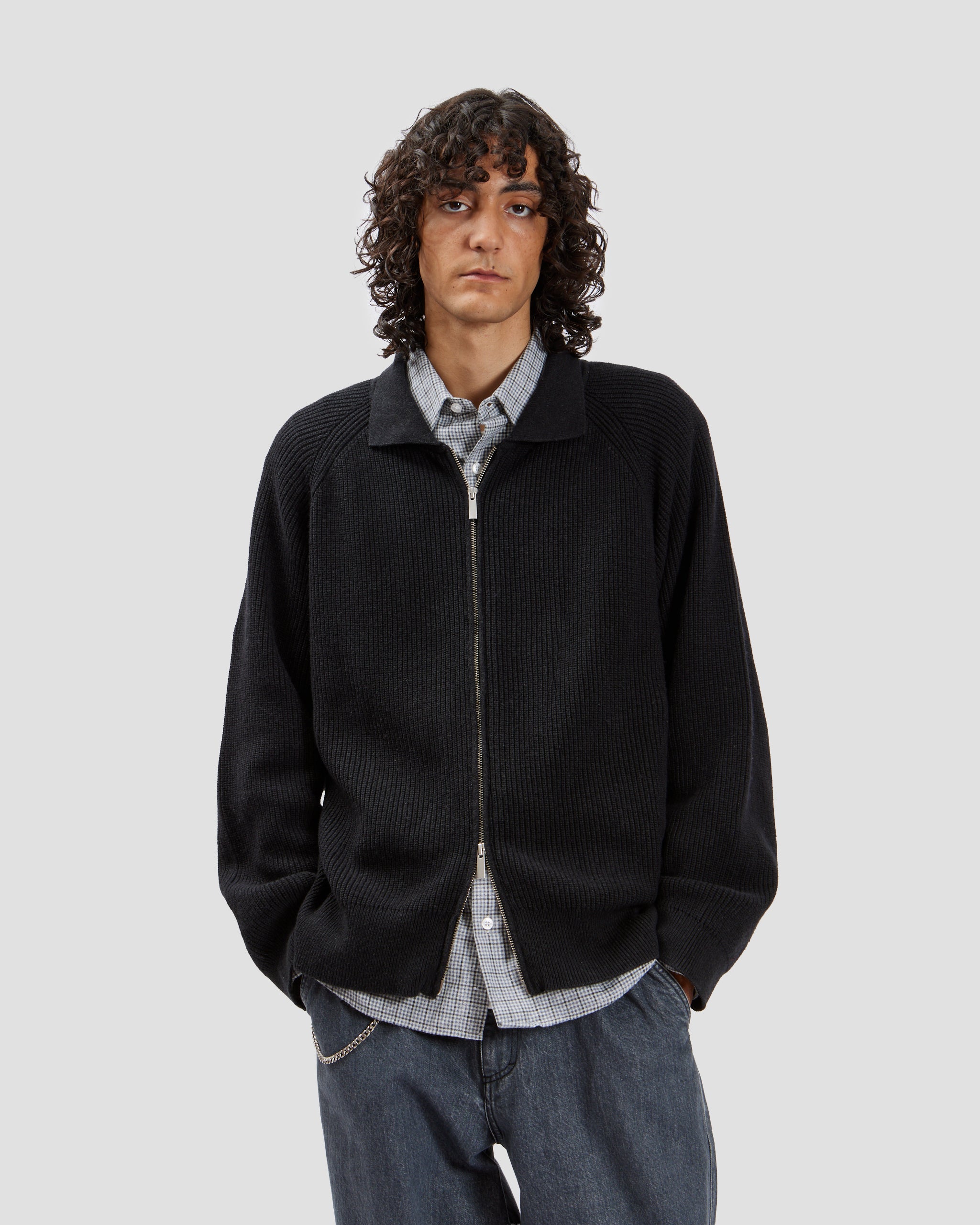 Knit Zip Up Washed Grey