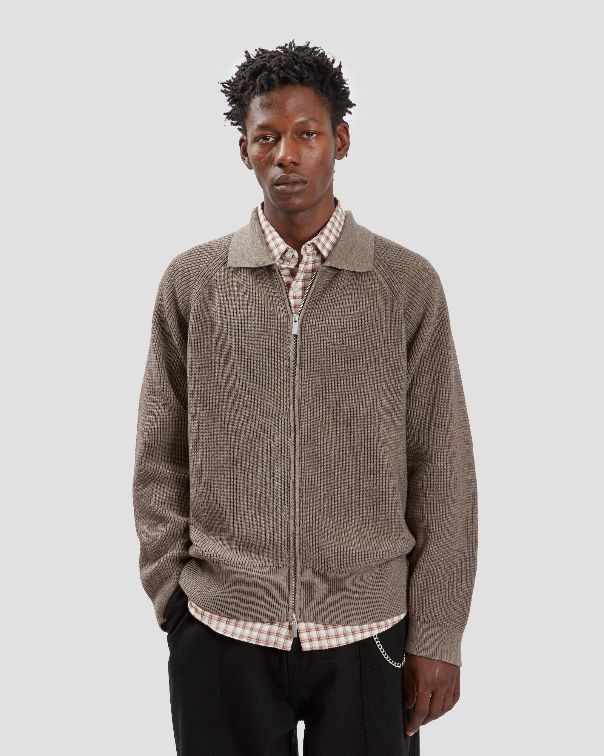 Knit Zip Up Brown