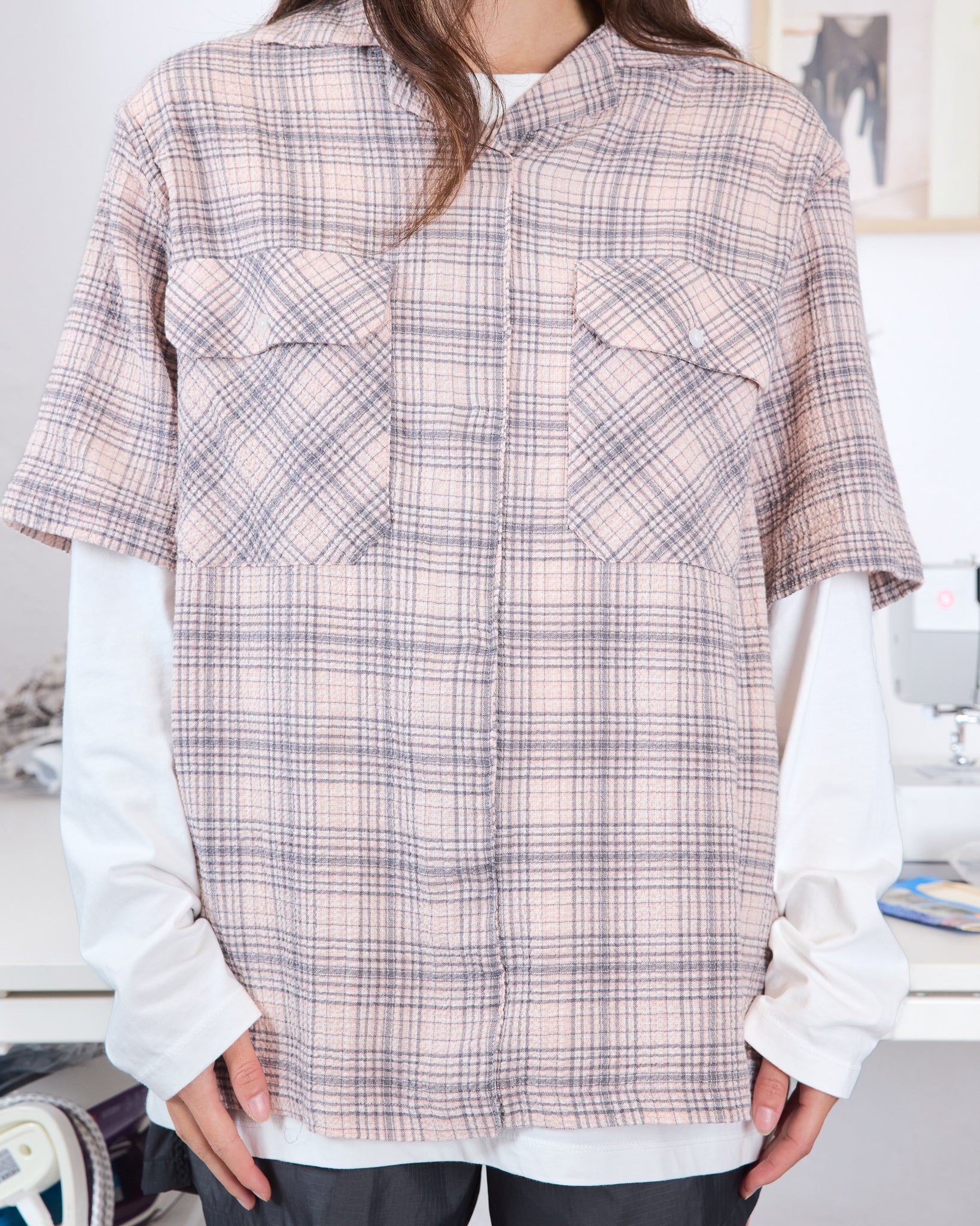 Layered Camp Shirt Seersucker Pink